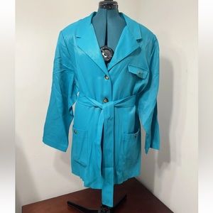 Vintage Delmar Apparel Plus Teal Unlined Pockets Belted Trench Coat Size B6
